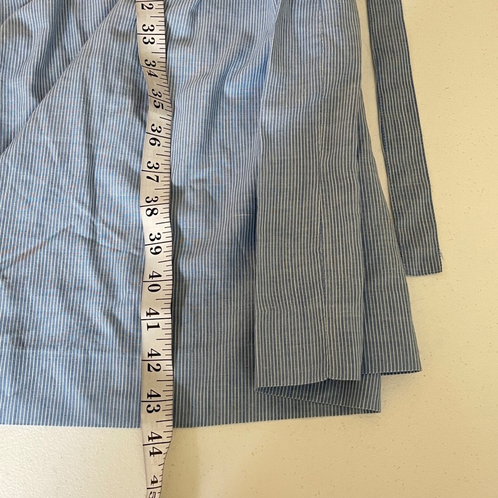 Vintage Pin Stripe Shirt Dress Womens 10 Blue Floral Embroidery Bib Collar 80s - Picture 13 of 13